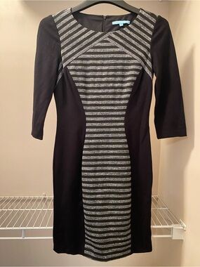 NEW Antonio Melani Black Striped Fully Lined Dress with Zip Back Size 4